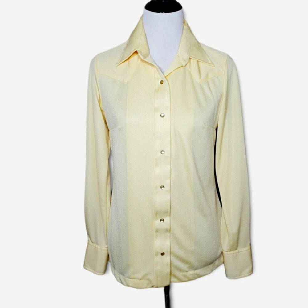 Women's 70s Miller Western Wear Shirt Pearl Snap Yellow